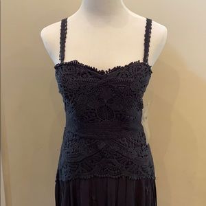 Free People NWOT Monarch Lace Yoke Maxi Dress-Navy